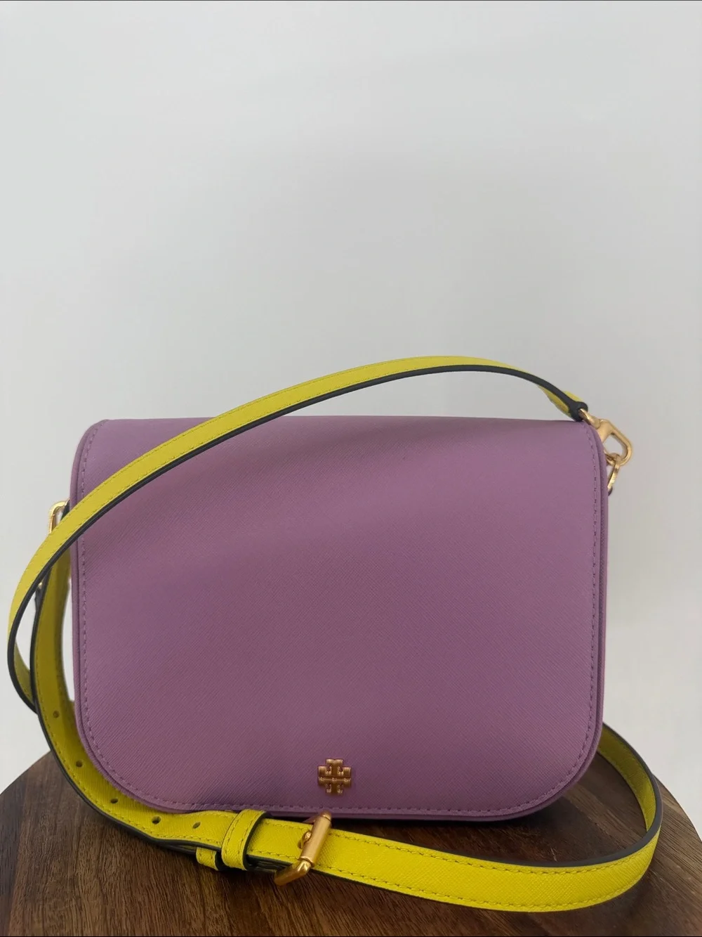 Tory Burch Emerson E/W Lavender Neon Saffiano Leather Crossbody
